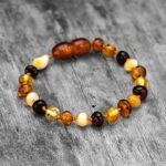 Brățară gleznă bebeluși din chihlimbar baltic multicolor