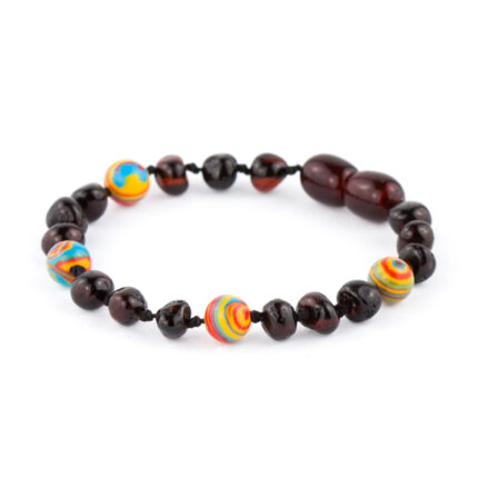 bratara copii chihlimbar negru malachit multicolor