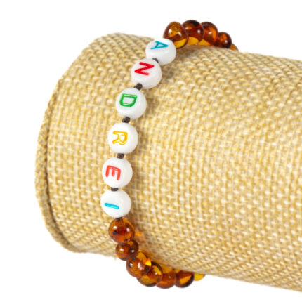 bratara bebe personalizata din chihlimbar baltic maro