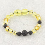 Brățară copii din chihlimbar baltic galben & lavă vulcanică IRITABILITATE