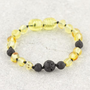 Brățară copii din chihlimbar baltic galben & lavă vulcanică