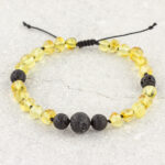 Brățară chihlimbar baltic galben & lavă vulcanică