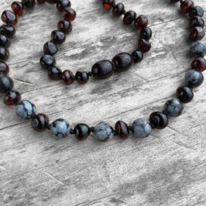 colier copii chihlimbar baltic fulg de nea obsidian lantisoare de bebelusi