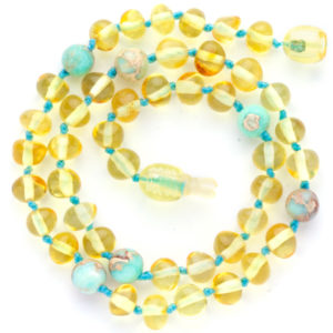 colier copii din chihlimbar baltic galben si jasp regalit turcuaz