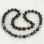 colier copii chihlimbar baltic negru obsidian fulg de nea
