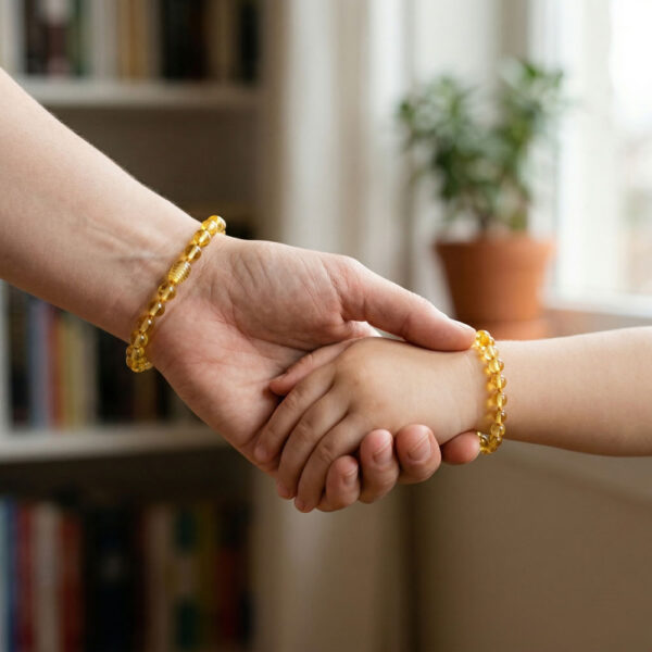 set bratari terapeutice mama fiica din chihlimbar baltic galben pentru dentitie si somn linistit