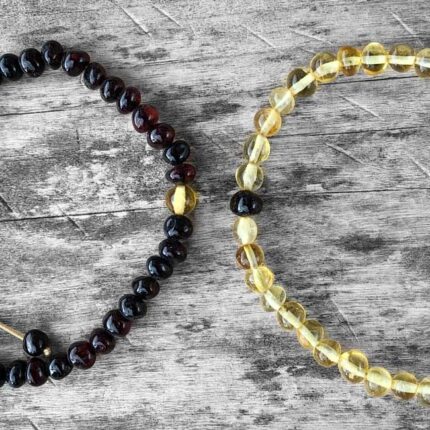 bratari cuplu din chihlimbar negru si galben reglabile