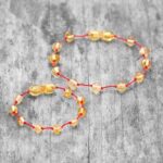 set bratari mama fiica din chihlimbar galben snur rosu