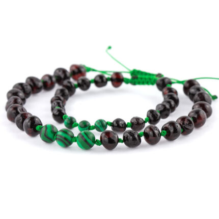 set bratari mama tata si bebe din chihlimbar negru si malachit