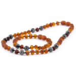 Set colier - brățară din chihlimbar baltic maro mat & obsidian fulg de nea