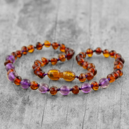 colier bebelusi din chihlimbar baltic & ametist