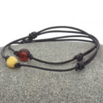 Set brățări friendship / cuplu din chihlimbar baltic & șnur piele