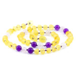 Colier copii din chihlimbar baltic galben mat - ametist & cuarț alb SOMN & ARMONIE