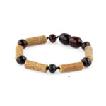 Brățară Copii Chihlimbar Baltic Negru & Lemn de Alun Canadian