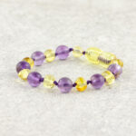 bratara terapeutica pentru copii din chihlimbar galben & ametist
