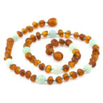 Colier copii din chihlimbar baltic maro mat & amazonit