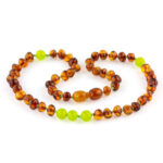 Colier copii din chihlimbar baltic maro & jad verde