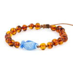 Brățară adolescenți din chihlimbar baltic maro & charm pește