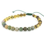 Brățară unisex din chihlimbar baltic verde & agat indian