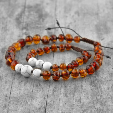 Set 2 bratari adult copil din chihlimbar baltic maro si howlit