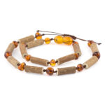 Set Brățări Lemn de alun & Chihlimbar Maro – Copil + Adult | Dublă Acțiune Naturală