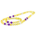 Set colier - brățară din chihlimbar galben mat & ametist & cuarț alb