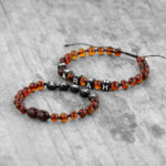 Set 2 brățări familie cu nume din chihlimbar baltic maro / coniac