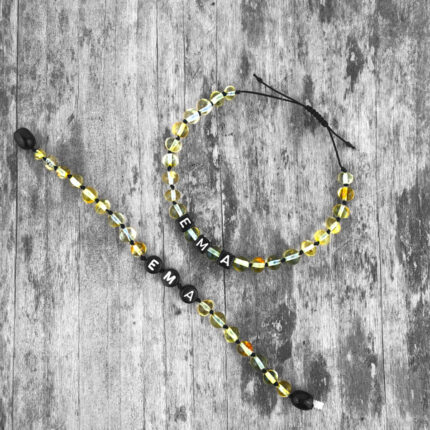 Set 2 bratari din chihlimbar baltic galben cu nume - somn linistit si stare de bine pentru toata familia