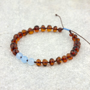 set bratari mama si bebe cu nume din chihlimbar maro & aquamarin