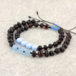 Set brățări mama și bebe personalizate cu nume din chihlimbar negru & Acvamarin