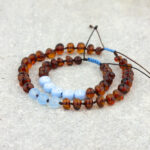 Set brățări mama și bebe cu nume din chihlimbar & acvamarin