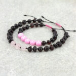 set 2 bratari cu nume din chihlimbar negru si cuarț roz