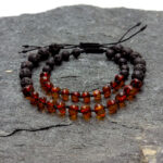 Pachet 2/4 brățări familie din chihlimbar maro + sfere din lavă vulcanică