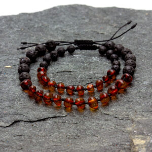 Pachet 2/4 brățări familie din chihlimbar maro + sfere din lavă vulcanică