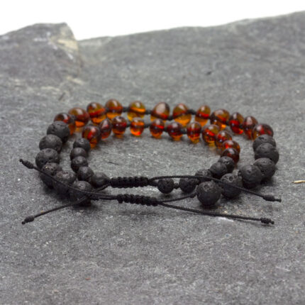 set bratari mama si bebe din chihlimbar baltic maro coniac si lava vulcanica