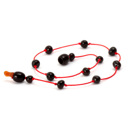 colier chihlimbar bebelusi margele negre snur rosu