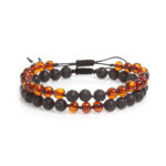 set bratari cuplu chihlimbar maro lava vulcanica