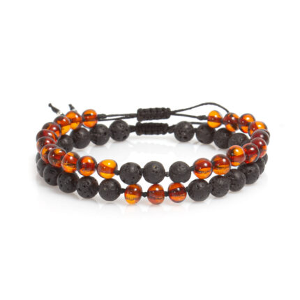 set bratari cuplu chihlimbar maro lava vulcanica