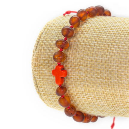 bratara snur rosu & cruciulita pentru bebelusi din chihlimbar