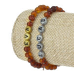 Brățară personalizată din chihlimbar baltic maro & ochi de deochi - Protecție și stare de bine