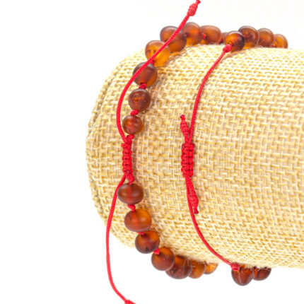 set bratari familie chihlimbar maro coniac snur rosu cruciulita