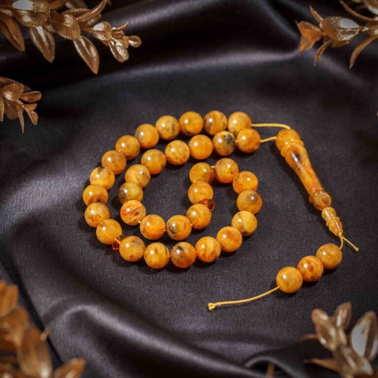 Unicat, margele rugaciune sau rostire afirmatii din chihlimbar baltic culoare antiq, m013