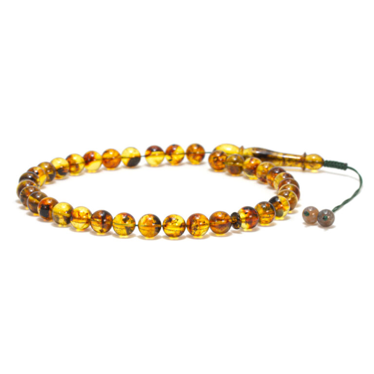 M-003 | Metanii chihlimbar verde cu 33 boabe rotunde