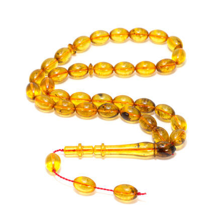 M008 | Matanii machedonesti cu 33 de boabe din chihlimbar natural, culoare miere