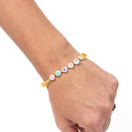 Bratara de mana din chihlimbar natural galben pentru copilul interior cu mesajul "Iubire"