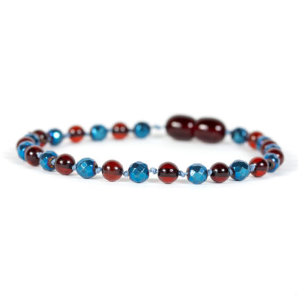 bratara chihlimbar cires, hematit albastru