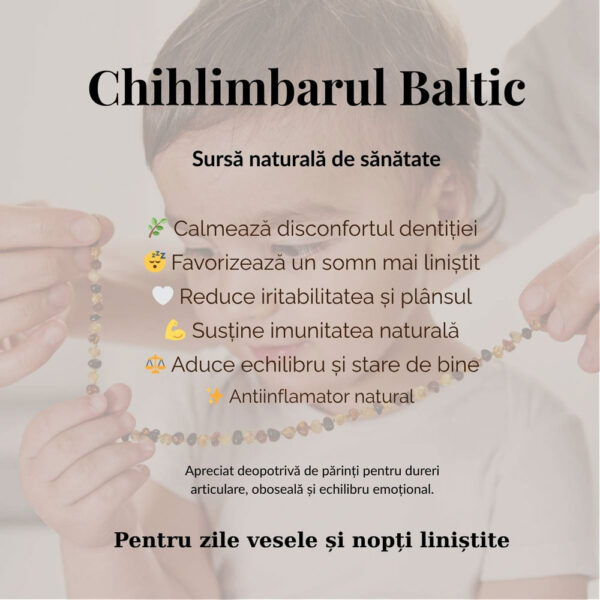 infografic cu beneficiile chihlimbarului baltic asupra copiilor