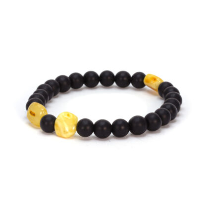 bratara elastica barbati din chihlimbar alb si onix