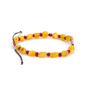 bratara chihlimbar cu margele de sipic si charm floare vazuta din lateral