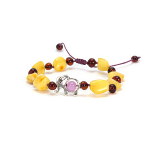 bratara chihlimbar in 2 culori cu charm elefant si piatra lunii de nastere